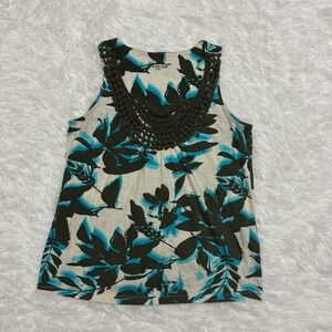 Somona Women Y2K tropical print tank top with a crochet neckline Medium